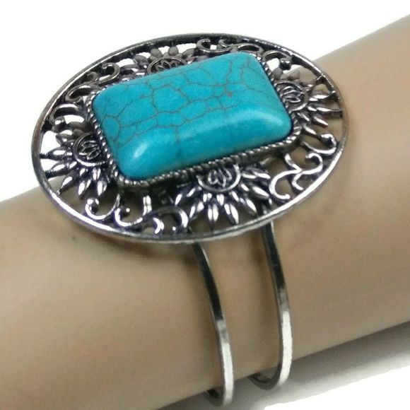 Jewelry - Womens Fashion Blue Synthetic Gem Oval Bangle